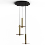 Combi Round Multi-Light Pendant with Decorative Glass Plate - Matte Black / Brushed Brass / Tea Brown / Tea Brown