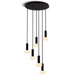 Combi Round Multi-Light Pendant with Glass Ball - Matte Black / Frost White