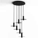 Combi Round Multi-Light Pendant with Decorative Glass Plate - Matte Black / Dark Grey / Dark Grey