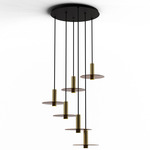 Combi Round Multi-Light Pendant with Decorative Glass Plate - Matte Black / Brushed Brass / Tea Brown / Tea Brown