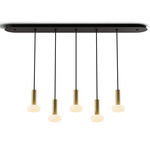 Combi Linear Multi-Light Pendant with Glass Ball - Matte Black / Brushed Brass / Frost White