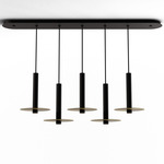 Combi Linear 5-Light Pendant with Decorative Aluminum Plate - Matte Black / Brass
