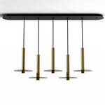 Combi Linear Multi-Light Pendant with Decorative Glass Plate - Matte Black / Brushed Brass / Tea Brown / Tea Brown