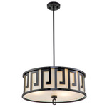 Lemuria Greek Convertible Pendant/ Semi Flush - Black / White Linen