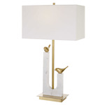 Songbirds Table Lamp - White Marble / White Linen