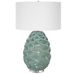Laced Up Table Lamp - Sea Green / White Linen