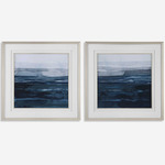 Rising Blue Framed Prints, Set of 2 - Brushed Gold / Blue / White