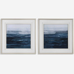 Rising Blue Framed Prints, Set of 2 - Brushed Gold / Blue