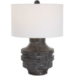 Timber Table Lamp - Dark Wood / White Linen