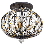 Bask Semi Flush Ceiling Light - Matte Black / French Gold / Crystal