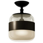 Futura Semi Flush Ceiling Light - Matte Black / Amber / Antique Brass