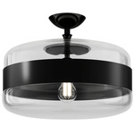 Futura Semi Flush Ceiling Light - Matte Black / Crystal / Matte Black