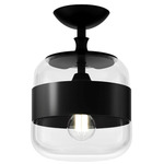 Futura Semi Flush Ceiling Light - Matte Black / Crystal / Matte Black