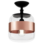 Futura Semi Flush Ceiling Light - Matte Black / Crystal / Copper
