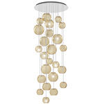 Oto Rain Circle Multi Light Pendant - Mirrored Steel / Amber