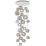 Oto Rain Circle Multi Light Pendant - Mirrored Steel / Smoke