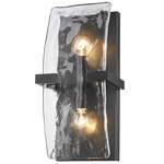 Aenon 2-Light Wall Sconce - Matte Black / Clear Hammered Glass