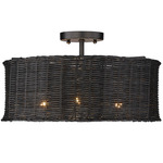 Erma Semi Flush Ceiling Light - Matte Black / Black Wicker