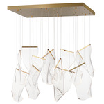 Rinkle Linear Multi Light Cluster Pendant - French Gold / Clear Patterned Acrylic