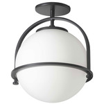 Paola Semi Flush Ceiling Light - Matte Black / Opal White