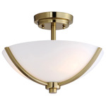 Deven Semi Flush Ceiling Light - Satin Brass / Satin White