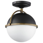 Duke Semi Flush Ceiling Light - Black / Weathered Brass / Satin White