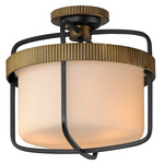 Ruffles Semi Flush Ceiling Light - Black / Antique Brass / Satin White