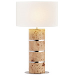 Cahill Table Lamp - Polished Nickel/ Natural Burl / White