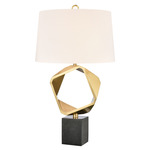 Optical Table Lamp - Black / Brass / White Linen