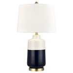 Shotton Table Lamp - White/ Navy / White Linen