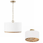 Soleil Dual Mount Pendant - Matte Brass / White Fabric