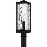 Balchier Outdoor Post Light with Round Fitter - Matte Black / Clear Hammered