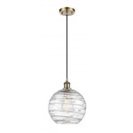Athens Deco Swirl Brass Pendant - Antique Brass / Clear