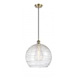 Athens Deco Swirl Brass Pendant - Antique Brass / Clear