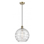 Athens Deco Swirl Brass Pendant - Antique Brass / Clear