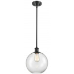 Athens Stem Hung Pendant - Matte Black / Clear