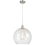 Ballston Athens Large Cord Hung Pendant - Brushed Satin Nickel / Clear Seedy