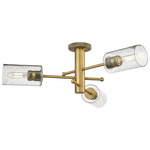 Crown Point Three Ceiling Light - Brushed Brass / Clear Seedy
