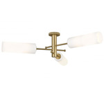 Crown Point Long Three Ceiling Light - Burnished Brass / Matte White