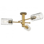 Crown Point Three Ceiling Light - Brushed Brass / Clear Swirl