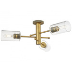 Crown Point Three Ceiling Light - Brushed Brass / Clear