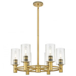 Crown Point Multi-Light Stem Hung Pendant - Brushed Brass / Clear Seedy