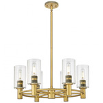 Crown Point Multi-Light Stem Hung Pendant - Brushed Brass / Clear