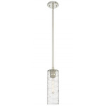 Crown Point Long Stem Hung Pendant - Polished Nickel / Clear Swirl