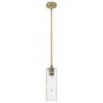 Crown Point Long Stem Hung Pendant - Brushed Brass / Clear Seedy