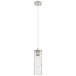 Crown Point Long Cord Hung Pendant - Polished Nickel / Clear Swirl