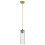 Crown Point Long Cord Hung Pendant - Brushed Brass / Clear Swirl