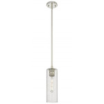 Crown Point Long Stem Hung Pendant - Polished Nickel / Clear Seedy