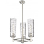 Crown Point Long Three Light Stem Hung Pendant - Satin Nickel / Clear Swirl