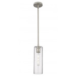 Crown Point Long Stem Hung Pendant - Satin Nickel / Clear Seedy